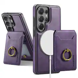 Dteck - for Samsung Galaxy S26 Ultra Magnetic Detachable Wallet Case,PU Leather Shockproof RFID 2-in-1 Flip Card Holder Cover - Purple