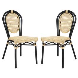 Emma + Oliver - Reims Set of Two Indoor/Outdoor Stacking Thonet Bistro Style Chairs with PE Cane Rattan Seat and Metal Frame - Natural/Black Frame