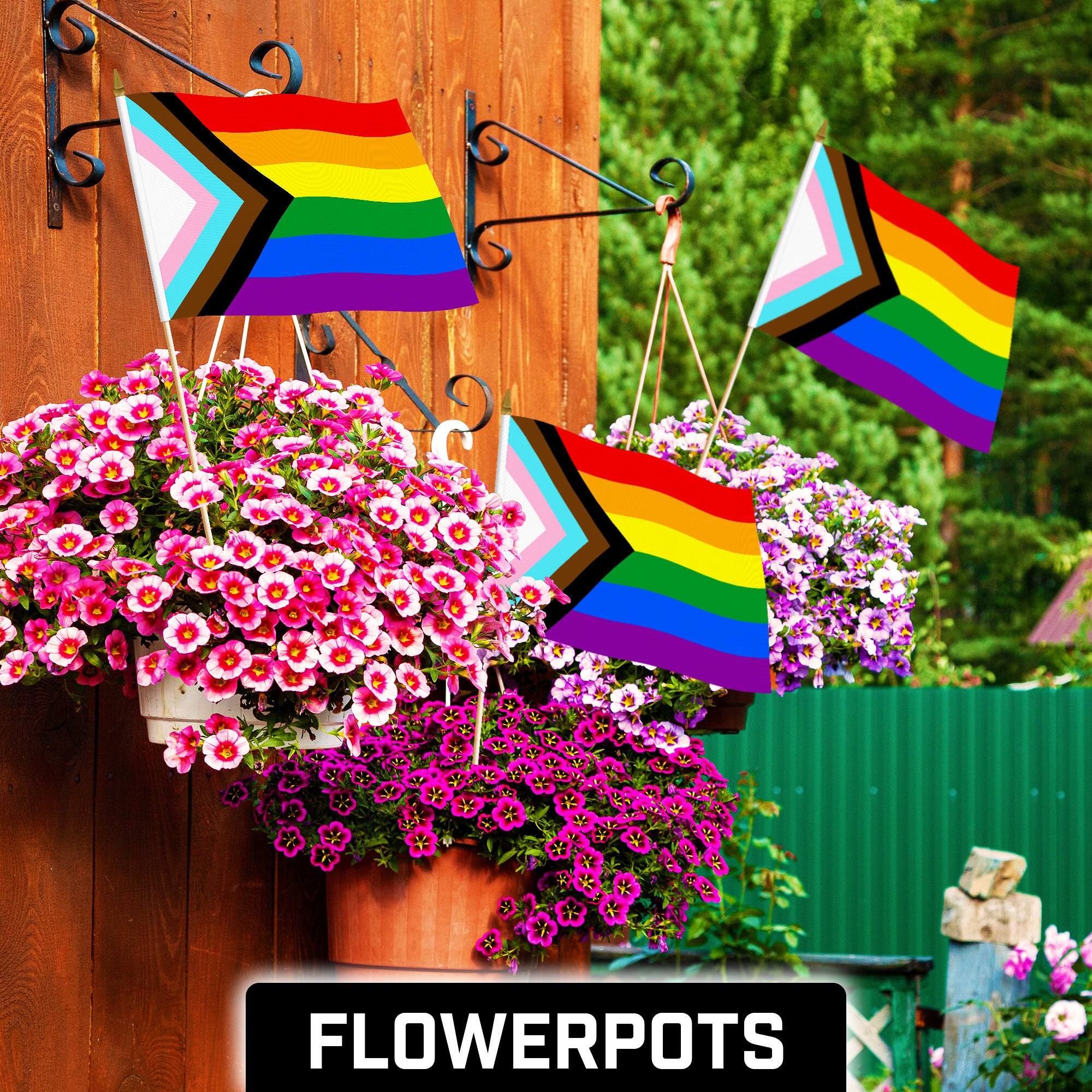 Angle. G128 - 50 Pack Handheld LGBT Progress Rainbow Pride Stick Flags 12 x 18 in - Assorted Colors.