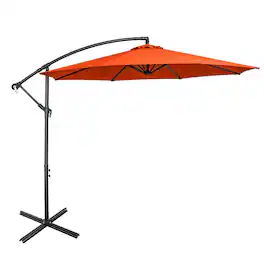 Pefilos - 10 Feet Offset Umbrella with 8 Ribs Cantilever and Cross Base- Patio Offset Umbrella with Easy Tilt Adjustment - Orange