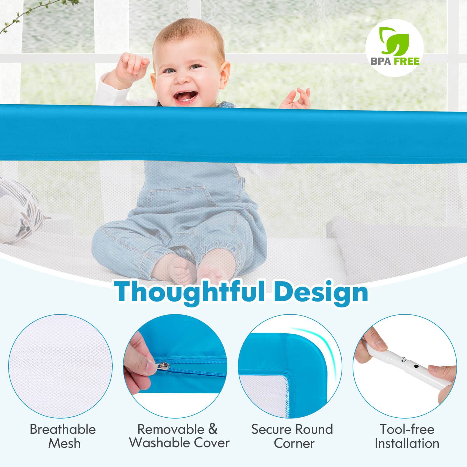 BPA FREE

Thoughtful Design

- Breathable Mesh
- Removable & Washable Cover
- Secure Round Corner
- Tool-free Installation