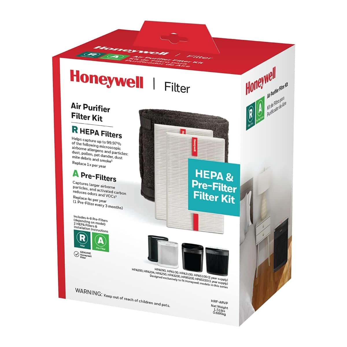 Honeywell - HEPA Air Purifier Filter Value Kit - A and R Filters - Black White - Front_Zoom