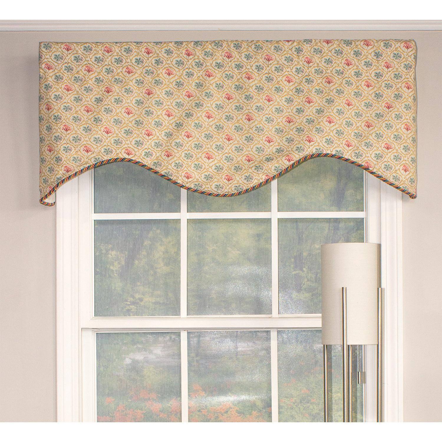 Angle. RLF Home - RLF Home Lake Blossom Corded Cornice 100% Cotton with Fully Lined 3" Rod Pocket Valnance for Windows 50" x 17" Multi - Multi.