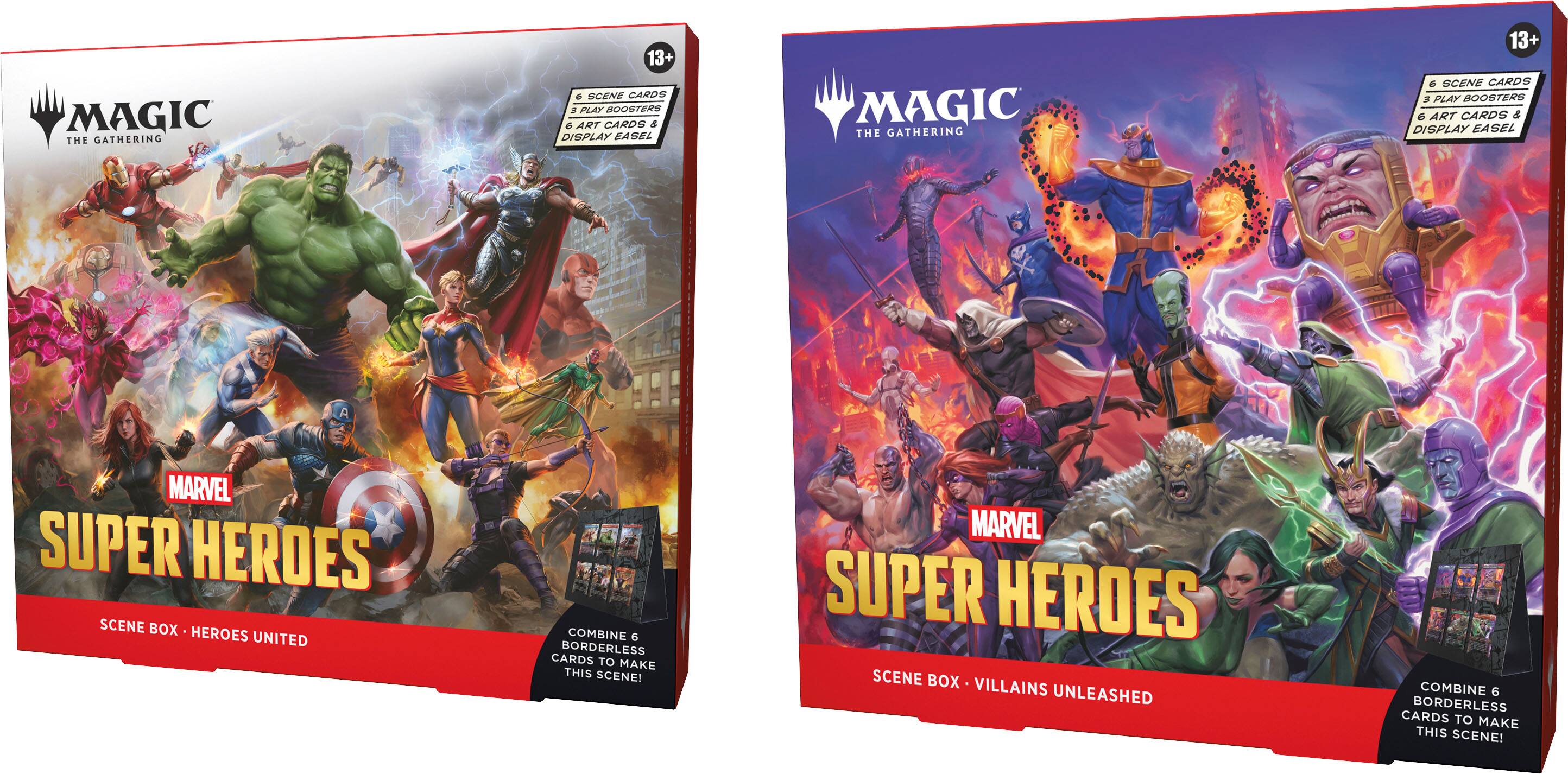 MAGIC THE GATHERING 13+ 6 SCENE CARDS, PLAY BOOSTERS 6 ART CARDS & DISPLAY EASEL MAGIC THE GATHERING 13+ G SCENE CARDS, PLAY BOOSTERS 6 ART CARDS & DISPLAY EASEL A MARVEL SUPER HEROES SCENE BOX HEROES UNITED COMBINE 6 BORDERLESS CARDS TO MAKE THIS SCENE! MARVEL SUPER HEROES SCENE BOX VILLAINS UNLEASHED COMBINE 6 BORDERLESS CARDS TO MAKE THIS SCENE!