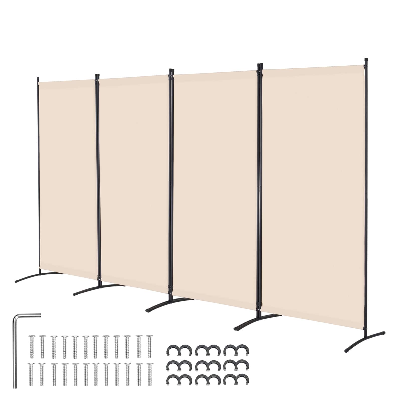 Front. VEVOR - Room Divider, 4 Panel Room Divider, Folding Privacy Screen and Portable Partition Divider for Room Separation - Beige.