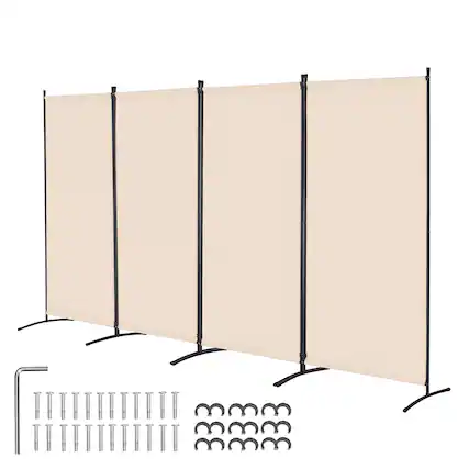 Front. VEVOR - Room Divider, 4 Panel Room Divider, Folding Privacy Screen and Portable Partition Divider for Room Separation - Beige.