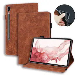 Dteck - Case for Samsung Galaxy Tab S10 Ultra & S9 Ultra & S8 Ultra (X920/X910/X900),Shockproof Embossed PU Leather Folio Cover - Brown