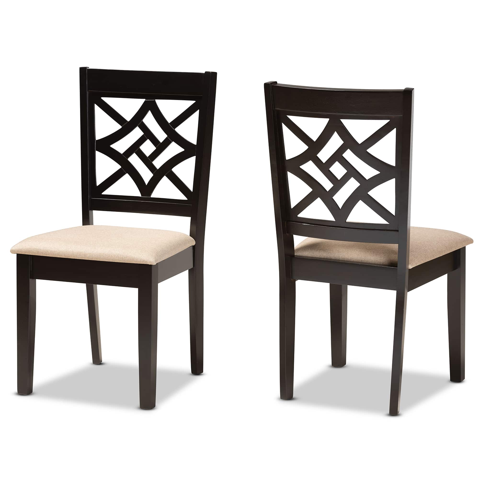 Baxton Studio - Nicolette Modern Fabric Upholstered and Finished Wood 2-Piece Dining Chair Set - Sand/Dark Brown