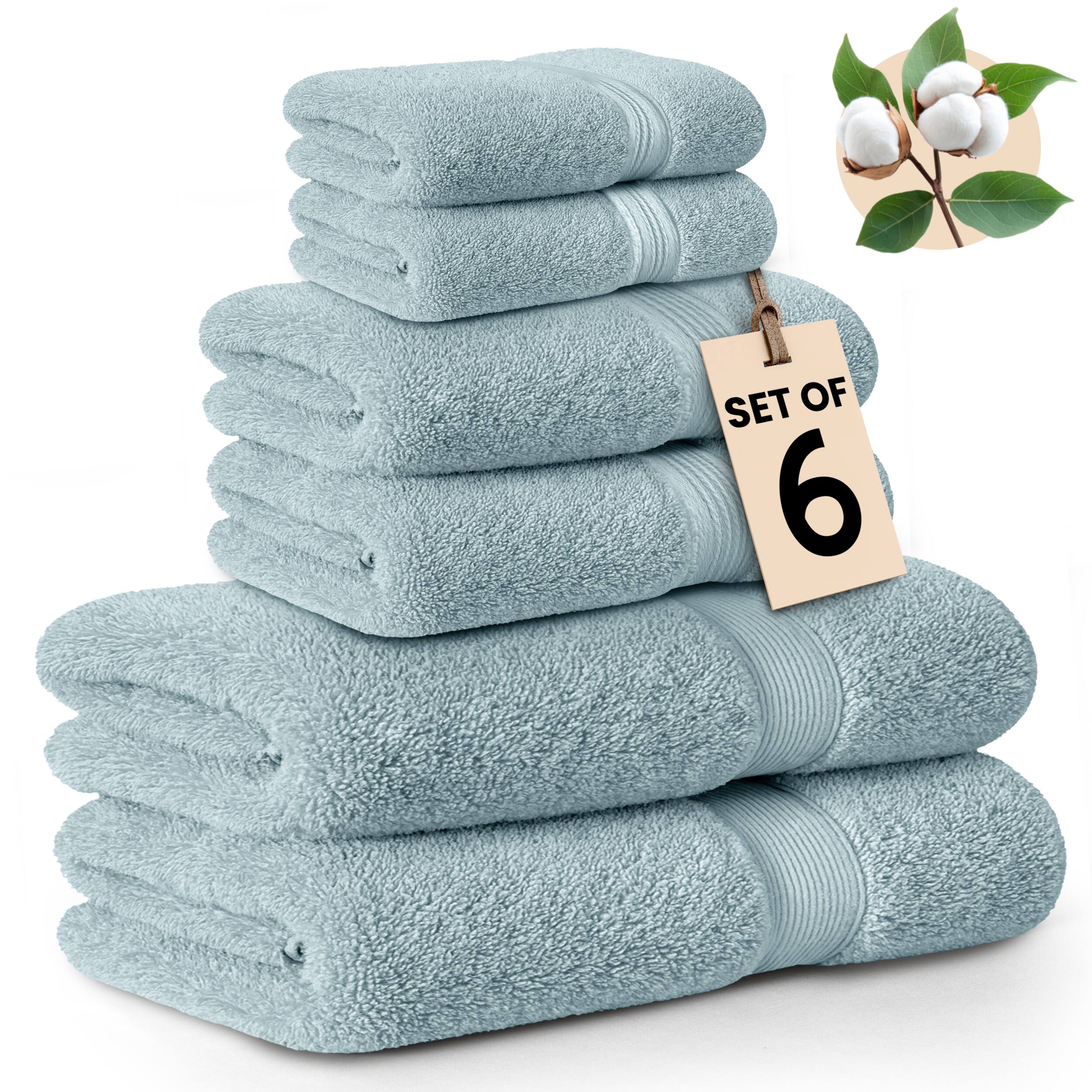 Lux Decor Collection - 6-Piece Bath Towel Set Soft 100% Cotton Zero Twist, Highly Absorbent & Quick-Dry Towels - Aqua Blue