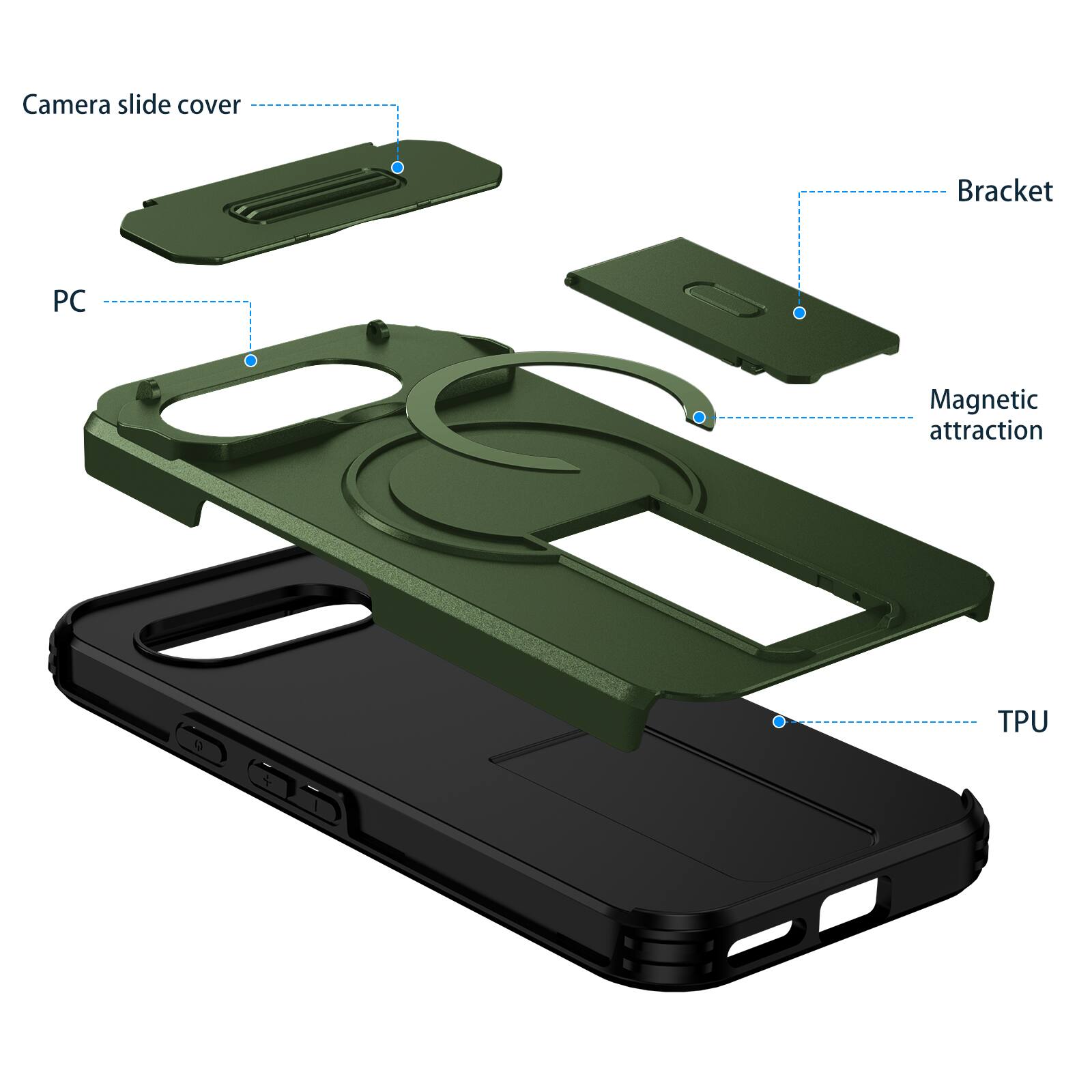 Camera slide cover  
Bracket  
PC  
Magnetic attraction  
TPU
