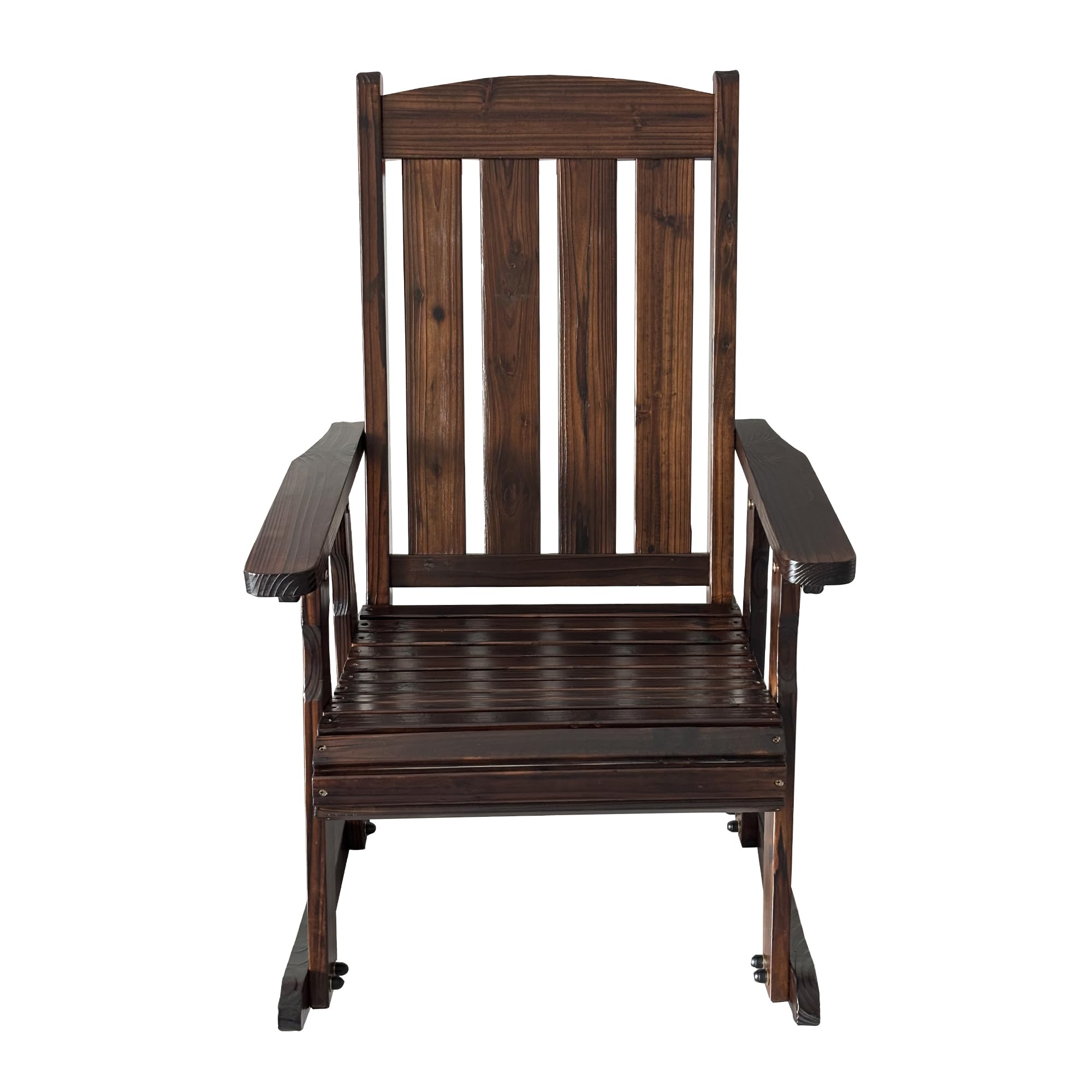 Left. Fortune Candy - Wooden Patio Rocking Chair with Comfortable Backrest and Deep Contoured Seat, for Both Outdoor and Indoor - Deep Brown.