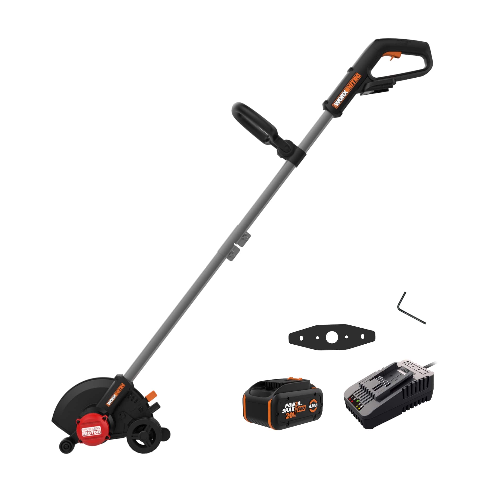 WORX - Nitro 20V 7" Brushless Cordless Edger (1 x 4.0Ah and 1 x Charger) - Black - Front_Zoom