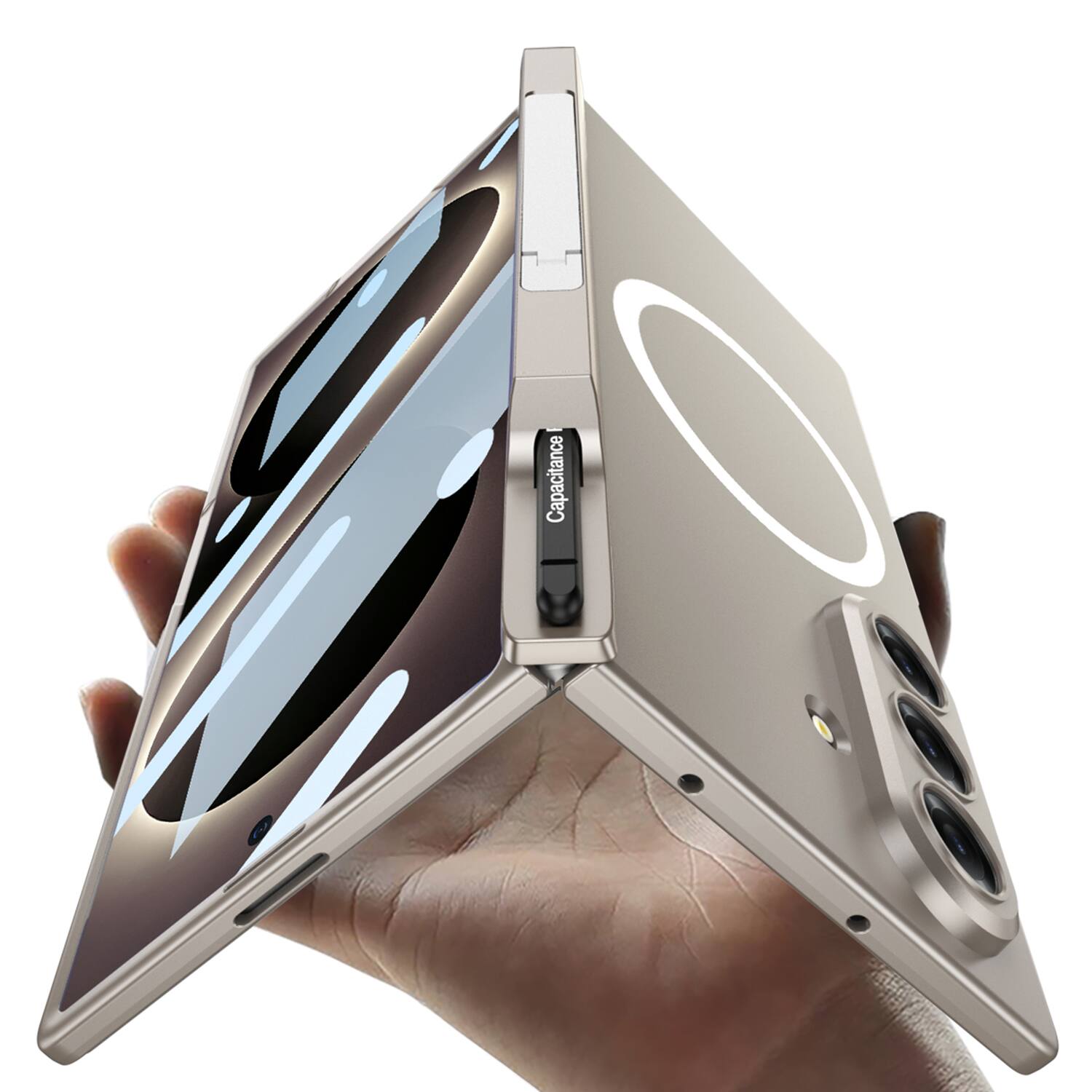 Angle. Dteck - for Samsung Galaxy Z Fold8 Ultra Magnetic Case with Hinge Protection,Built-in Screen Protector,Pen Holder & Kickstand - Titaniumgray.