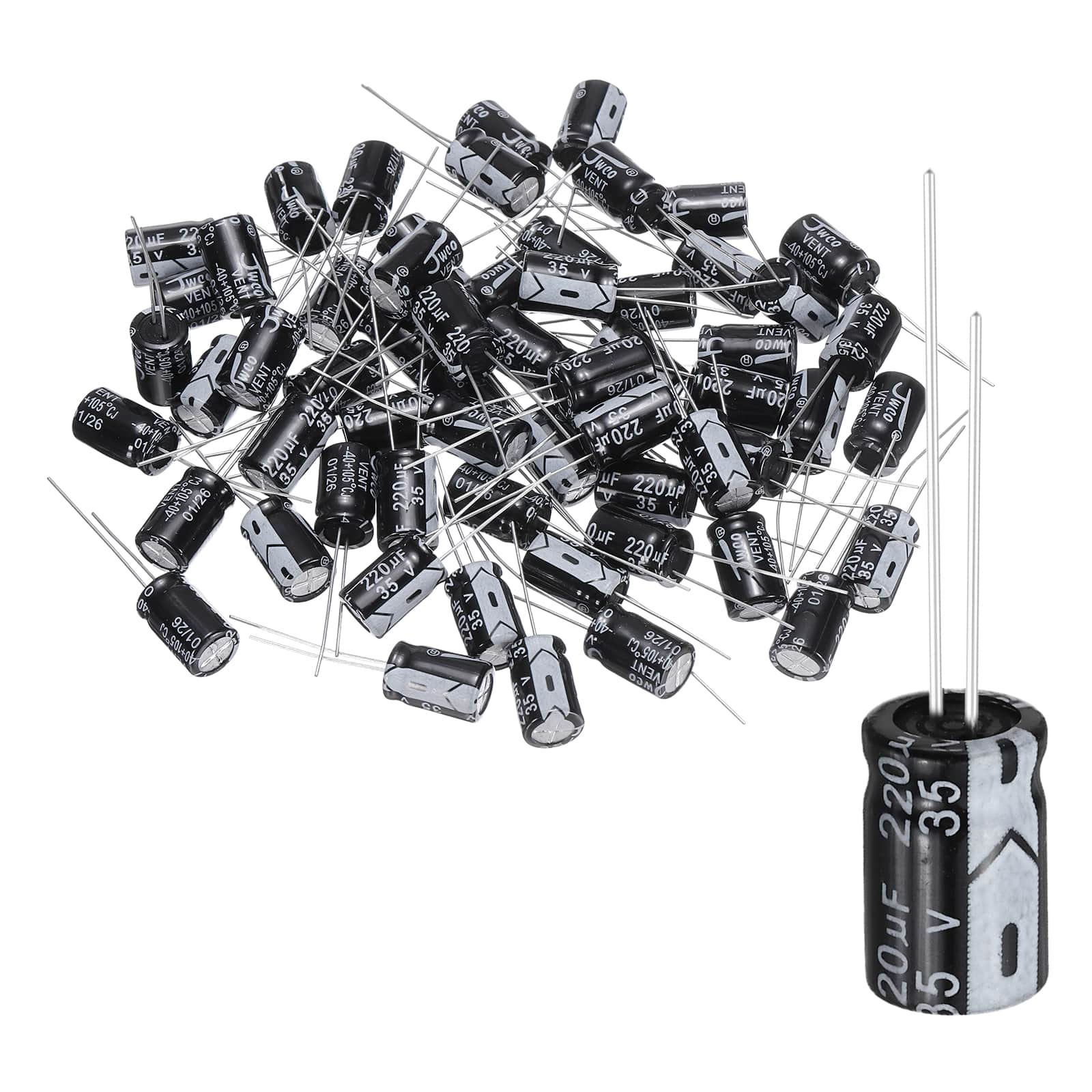 Unique Bargains - 220uF 35V 8x12mm Electrolytic Capacitor, 105C High Temp Radial Leads, for TVs/LCDs/VCD, 60pcs - Black price history on PriceWatchPro