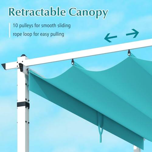 Retractable Canopy 10 pulleys for smooth sliding rope loop for easy pulling