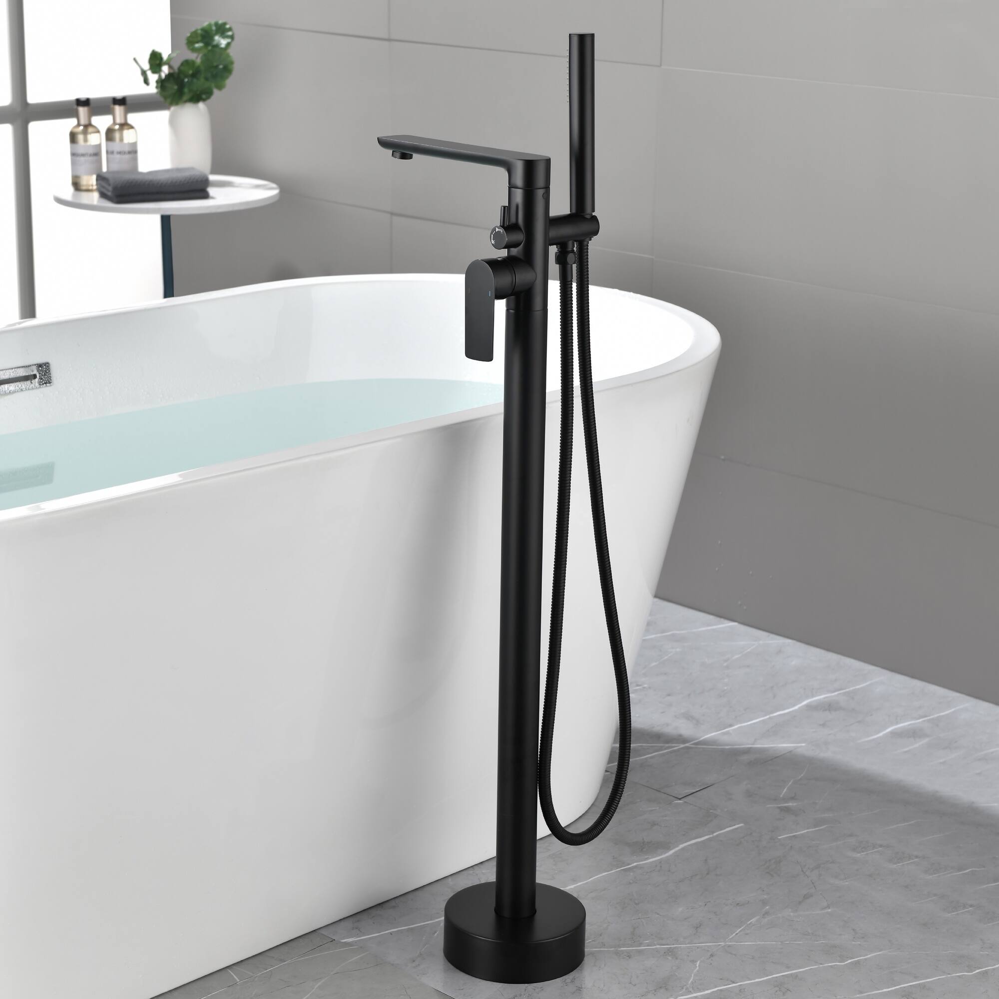 Alt View 4. Boyel Living - Matte Black Freestanding Bathtub Faucet Solid Brass 360° Swivel 60-Inch Hose Aerated Spout cUPC - Matte Black.