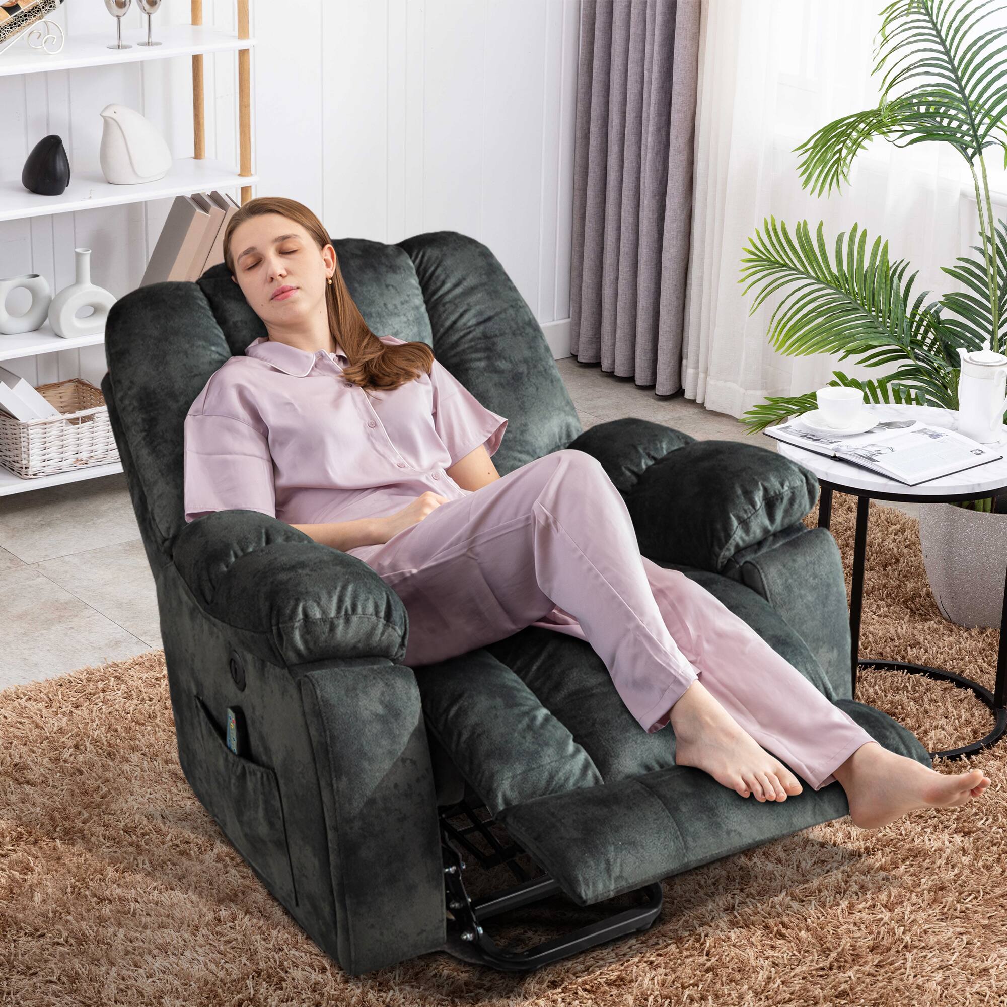 Bestier - 40.6" Oversize Power Lift Recliner Chair with Massage and Heating - Gray Green