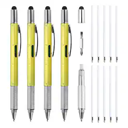 Unique Bargains - 4pcs 6 in 1 Multitool Tech Tool Pen with Ballpoint Pen, Ruler, Screwdriver, Stylus, Level Gauge, Refills for Birthday - Yellow