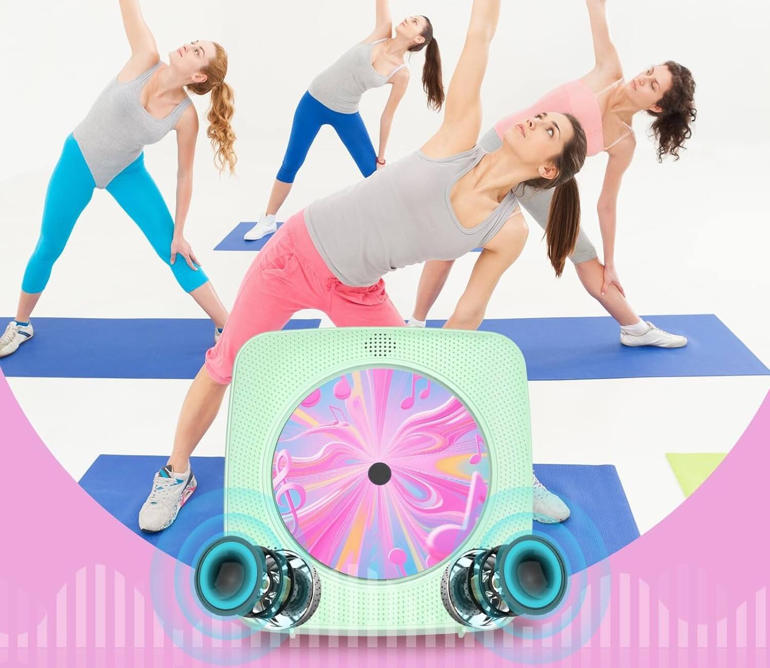 Alt View 4. FINEAK - Portable Bluetooth CD Player-Rechargeable Home & Wall Mount with Speakers - Green.