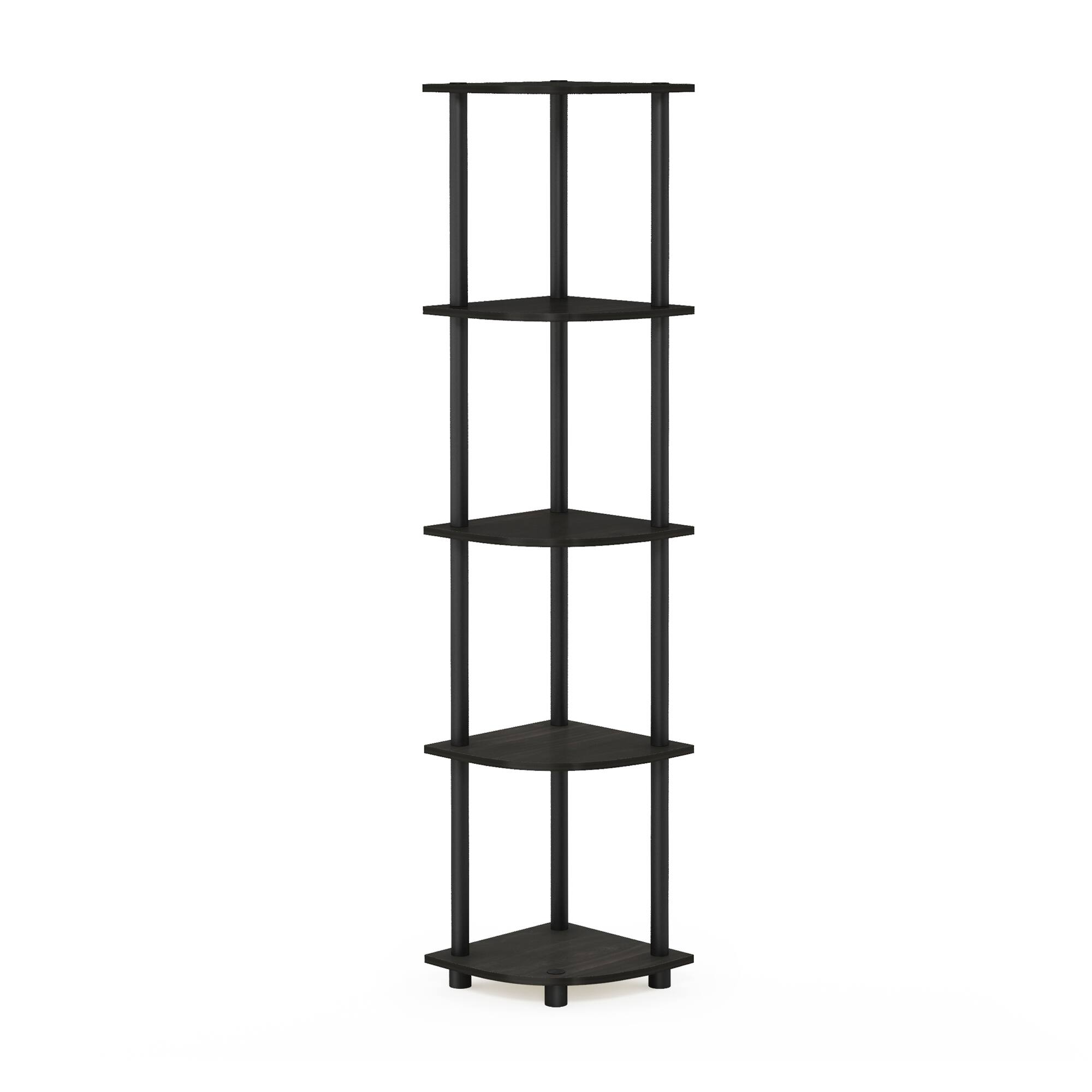 Furinno - Turn-N-Tube 5 Tier Corner Display Rack Multipurpose Shelving Unit, Espresso/Black - Espresso/Black