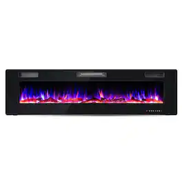Resenkos - Fireplace Heater, 68 Inch Ultra-Thin Electric Fireplace Recessed Wall Mounted with Crystal Log Decoration