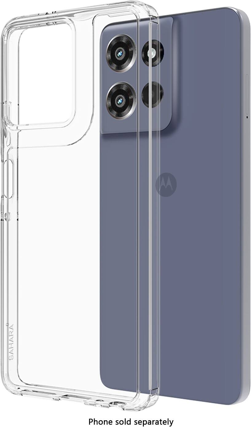 The image shows a phone with a clear case on it. The case is made of plastic and has a blue color. The phone is a SAHARA model, and it is being sold separately. The case is designed to protect the phone from scratches and minor impacts.