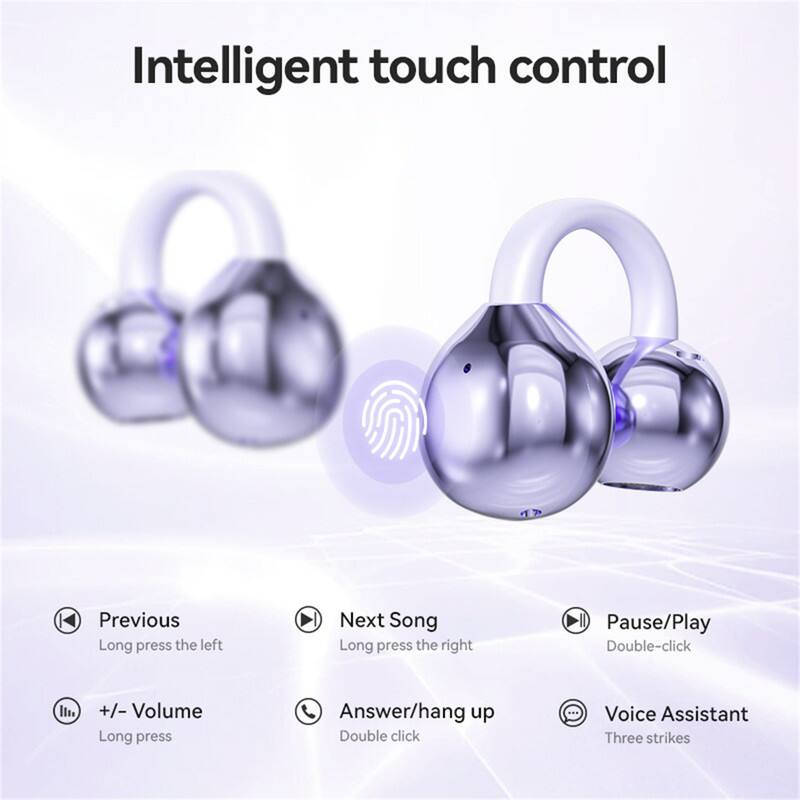 Intelligent touch control

- Previous: Long press the left
- Next Song: Long press the right
- Pause/Play: Double-click
- +/- Volume: Long press
- Answer/hang up: Double click
- Voice Assistant: Three strikes