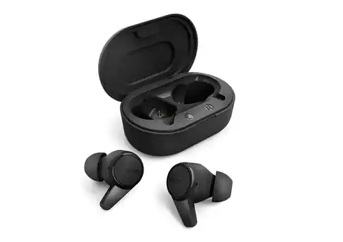 Front. Philips - T1207 TAT1207BK/00 True Wireless Headphones - Black - IPX4 Water Resistant - Super Small USB-C Charging Case - Black.
