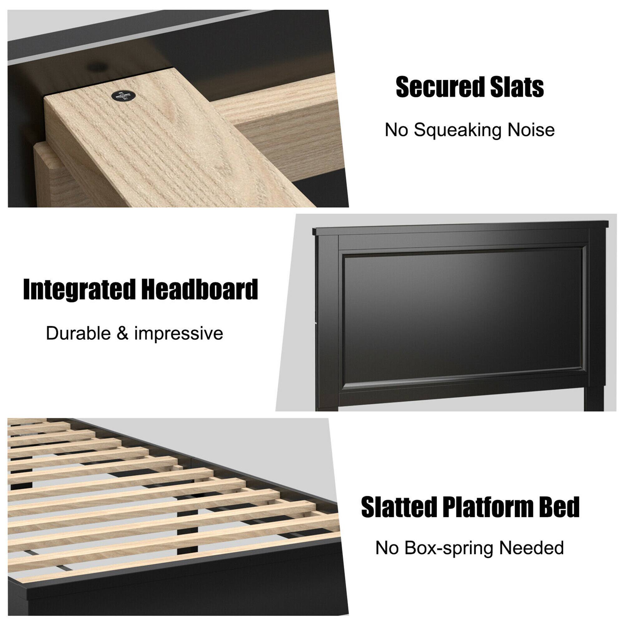 - Secured Slats
  - No Squeaking Noise

- Integrated Headboard
  - Durable & impressive

- Slatted Platform Bed
  - No Box-spring Needed