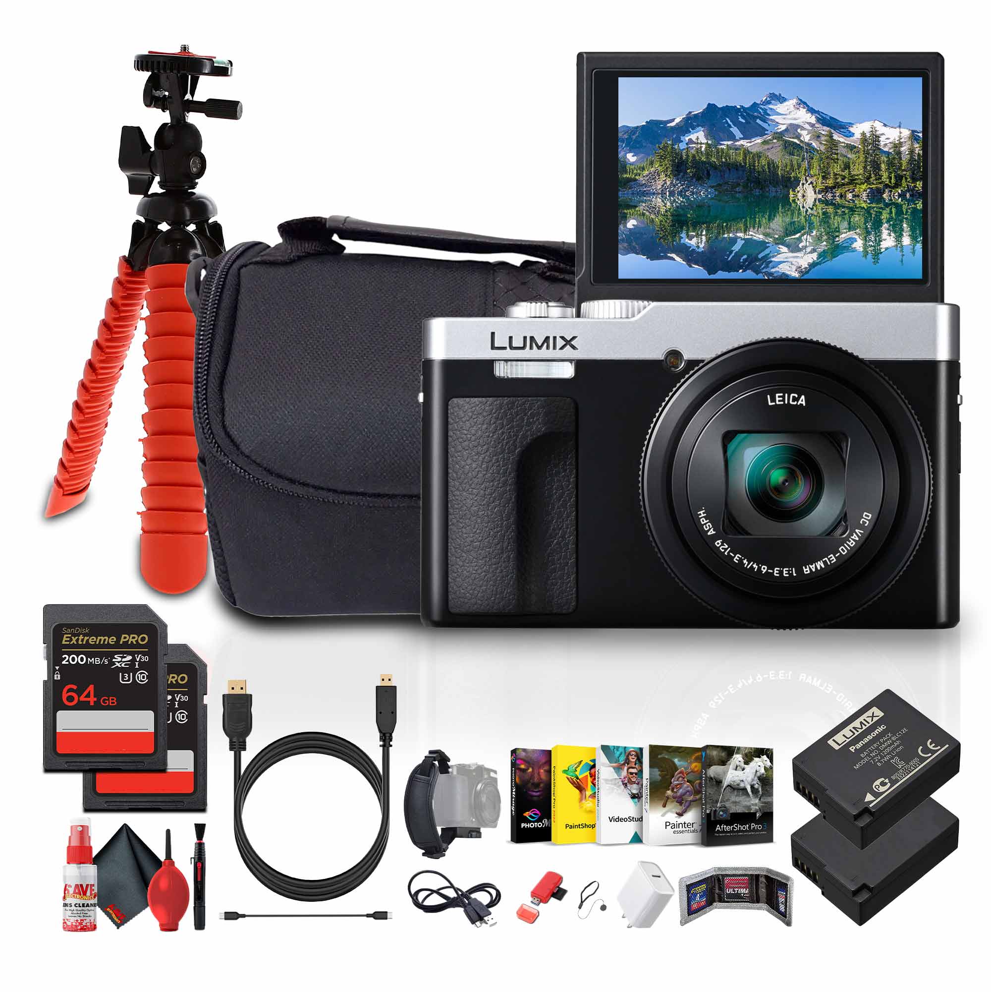 Panasonic - ZS99 Point and Shoot Compact Travel Digital Camera (Silver) - Bundle