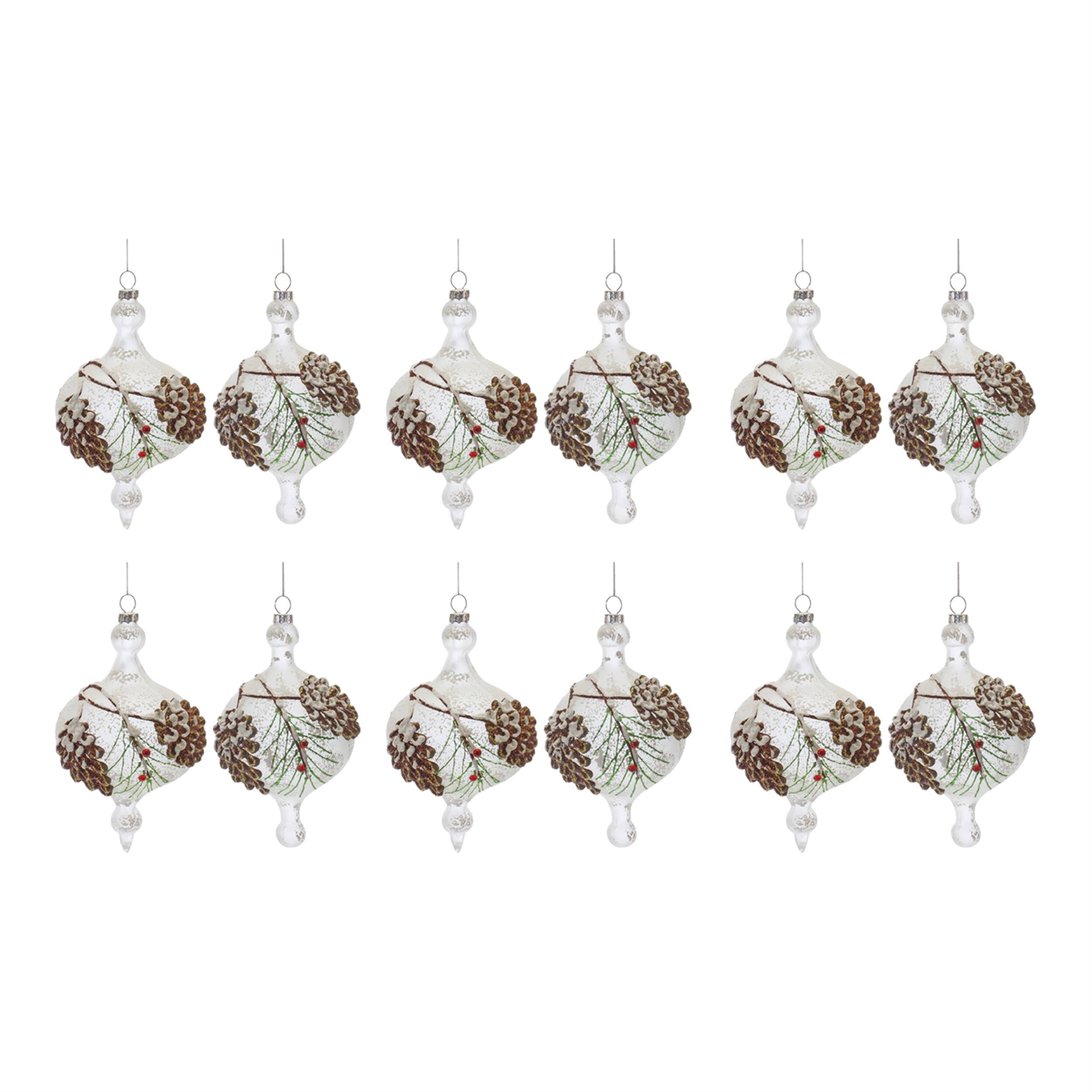 Left. BreeBe - Glass Pinecone Onion Ornament (Set of 12) - Brown, White, Green.