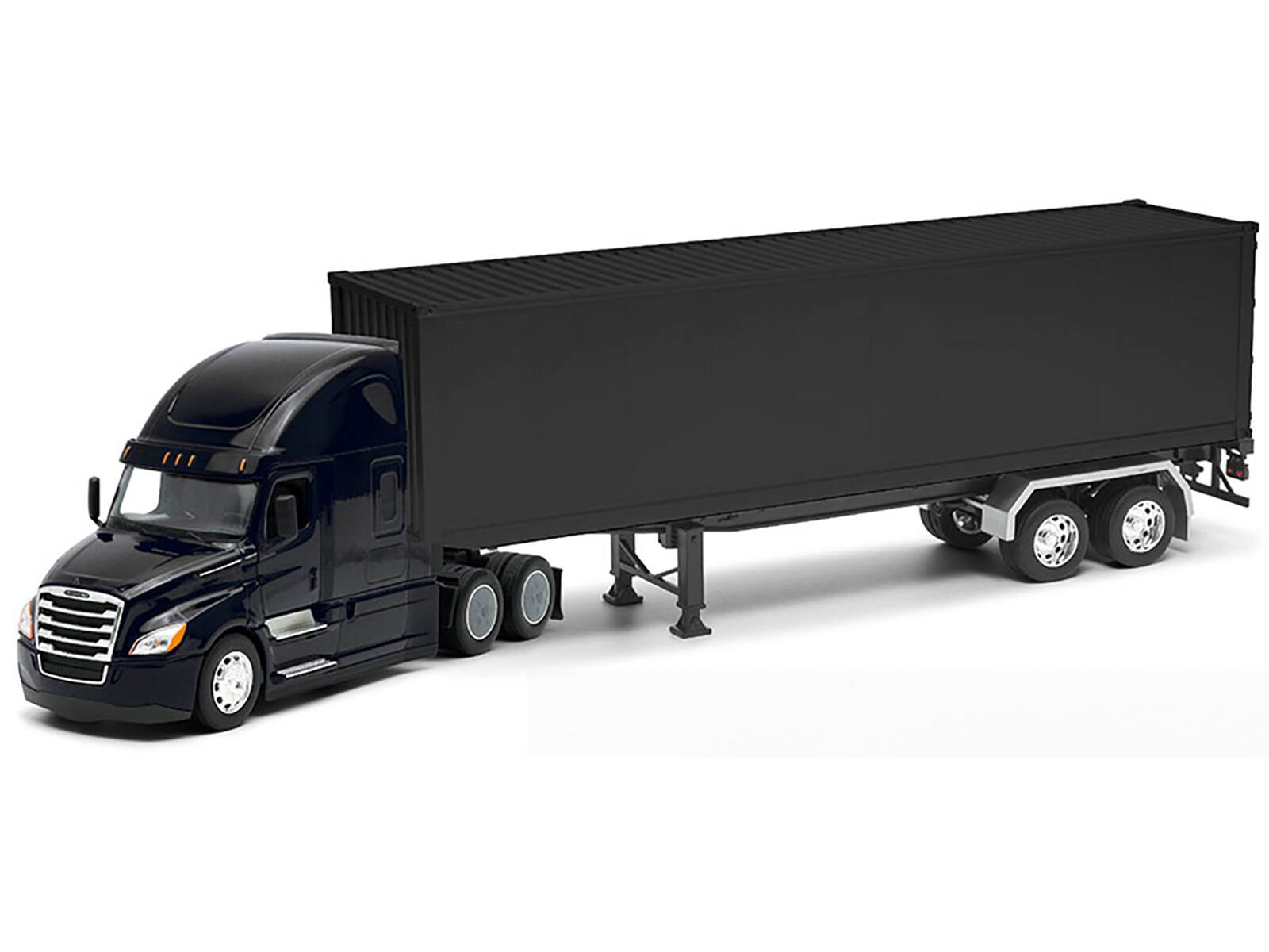 Angle. Welly - Freightliner Cascadia Truck Black with Plain Black Box Trailer 1/32 Diecast Model by Welly - Black.