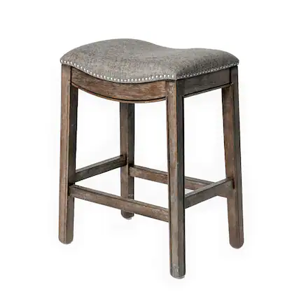 Front. Maven Lane - 26" Adrien Backless Saddle Counter Stool in Walnut Finish with Fabric Upholstery - Walnut.