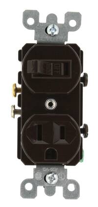 Leviton - 5225 15 Amp 120 Volt Duplex Combination Single-Pole Switch/Receptacle Grounding - Brown