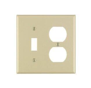 Front. Leviton - Plastic Combination Wall Plate - White.
