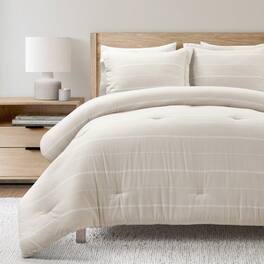 Hivvago - Full/Queen Beige Off-White Stripe Lightweight 3-Piece Comforter Set - Beige , Off-White