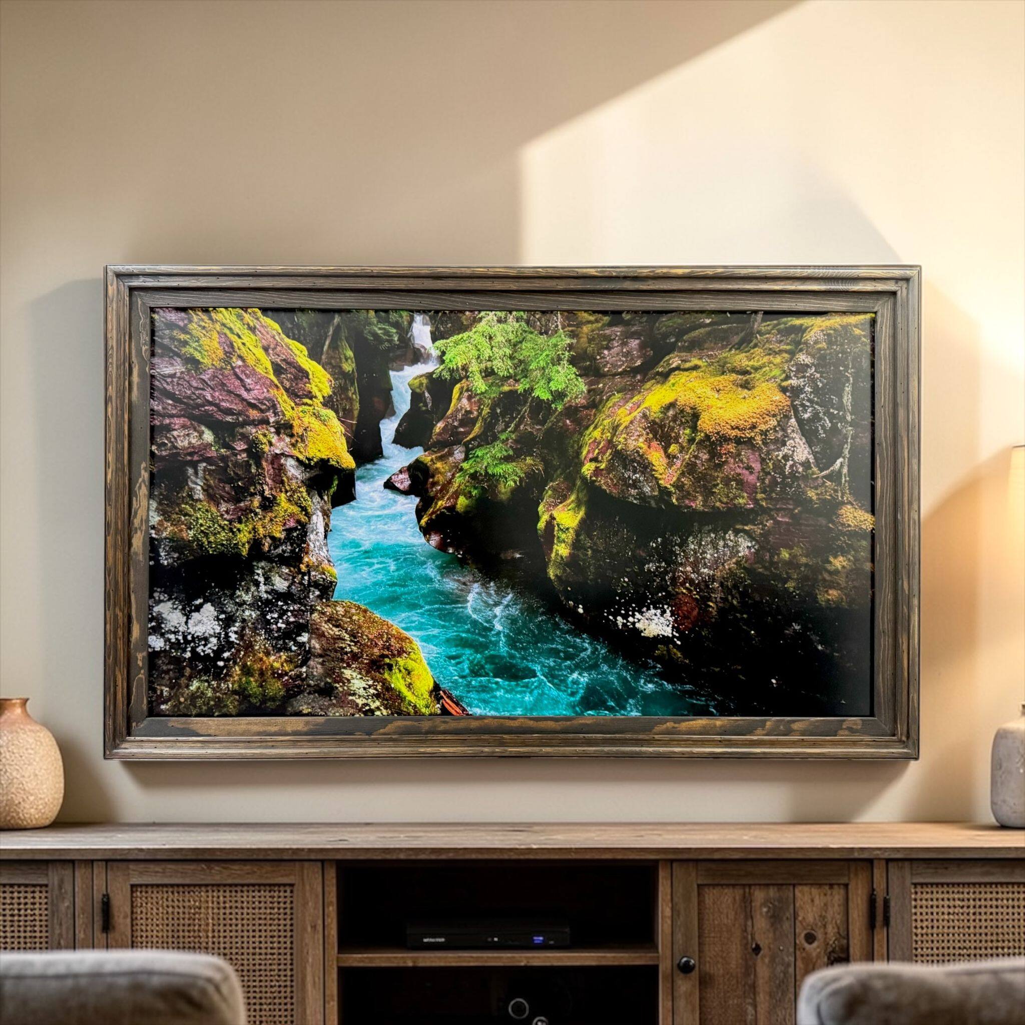 Alt View 10. LAREDO FRAME FACTORY - 65 inch Hisense Canvas TV Frame, Canvas TV by Hisense - RUSTIC DARK WOOD.