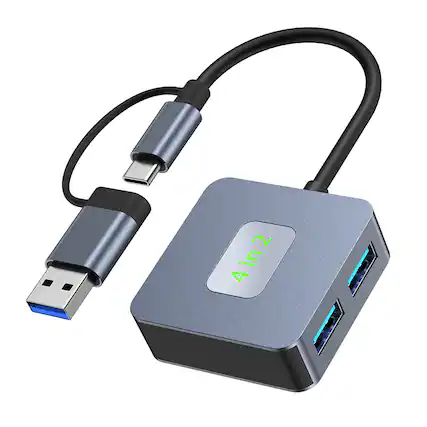 Front. Topteng - 4-Port USB 3.2 Hub, 10Gbps Each - Dual Input (USB-C/USB-A), Aluminum, for MacBook/iPad Pro/PC.