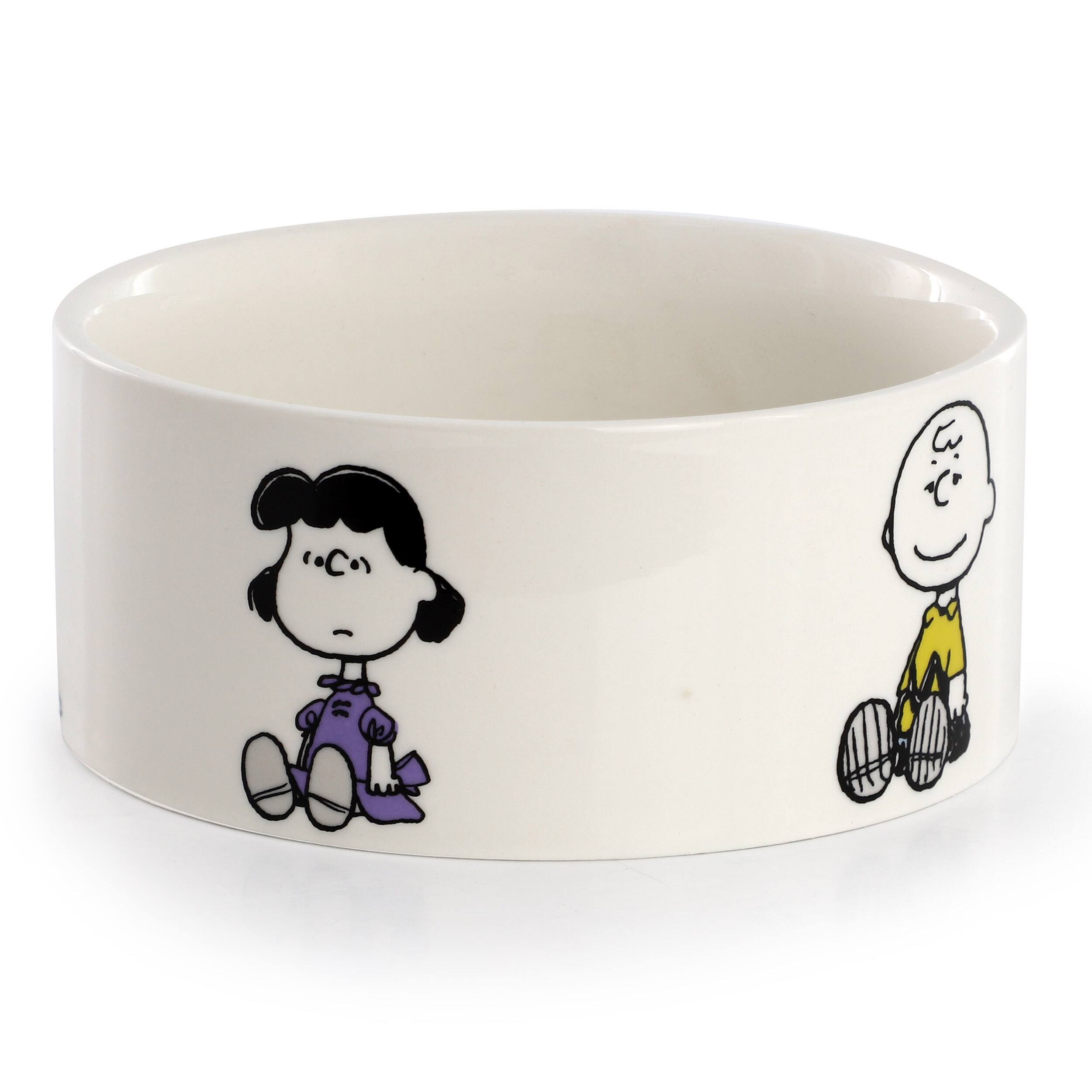 Left. Peanuts - Peanuts Charlie Brown and Friends Snack Time 6in Stoneware Pet Bowl - White and Multi.