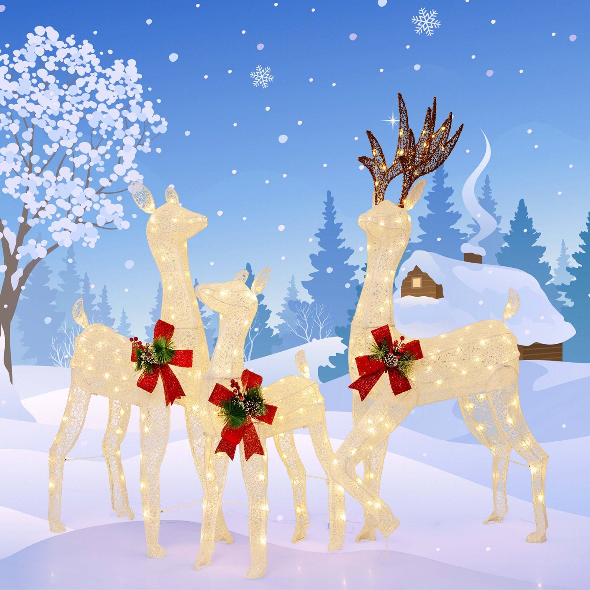 Alt View 4. Costway - 3 PCS Pre-lit Christmas Reindeer Family 3D Lighted Glitter Deer Decoration - White.