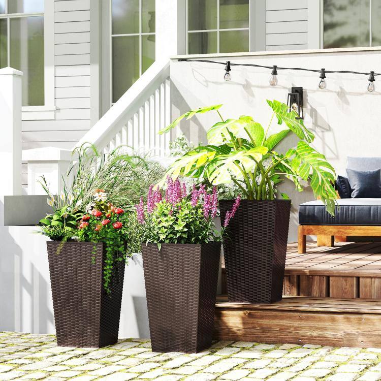 Alt View 1. PULUZ - Set of 3 Tall Planters with Drainage Hole, 24 inch Outdoor Flower Plant Pots, Indoor Planters for Porch, Front Door - Brown.