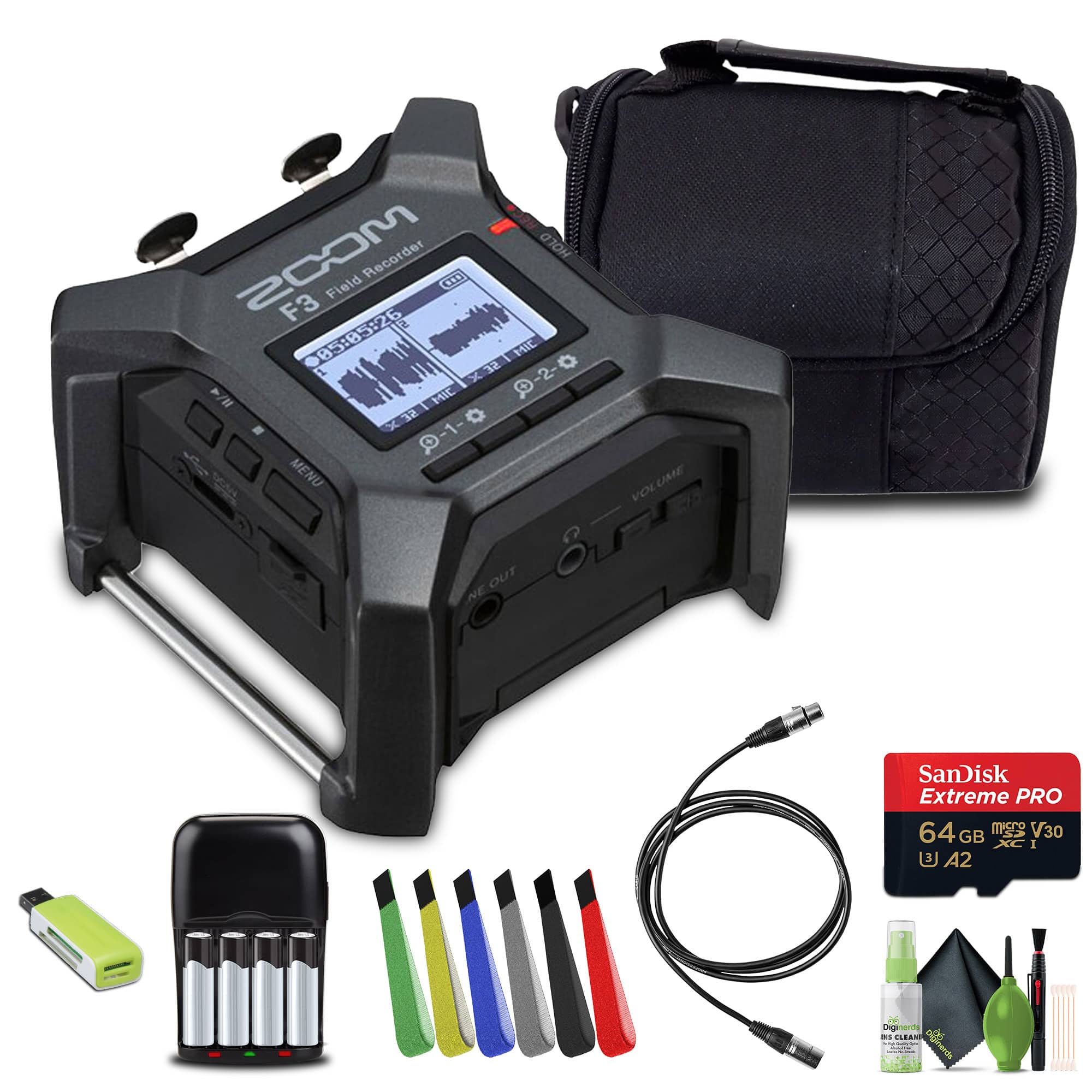 Zoom - F3 Professional Field Recorder with Bag and More Bundle - Gray