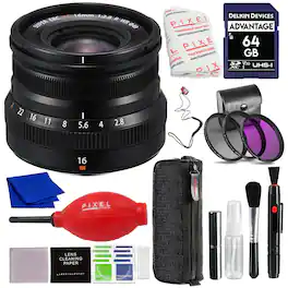 Fujifilm - XF 16mm f/2.8 R WR Lens (Black) with Advance Accessories and Travel Bundle | Fuji XF 16mm - Black