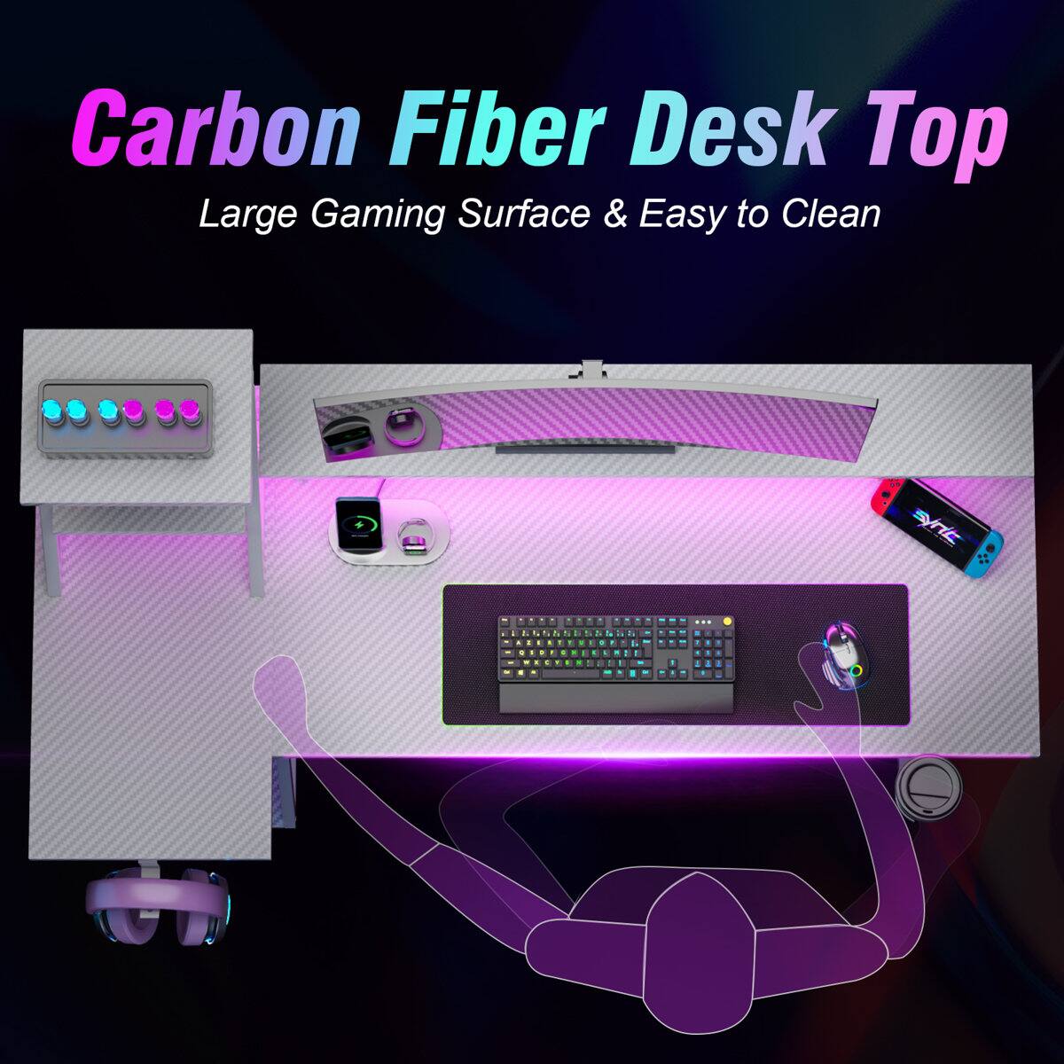 Carbon Fiber Desk Top Large Gaming Surface & Easy to Clean