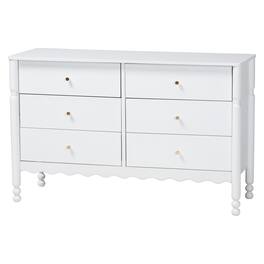 Baxton Studio - Hoffman Dresser - 6-Drawer Horizontal Storage Cabinet with Scalloped Apron and Turned Legs for Bedroom - White