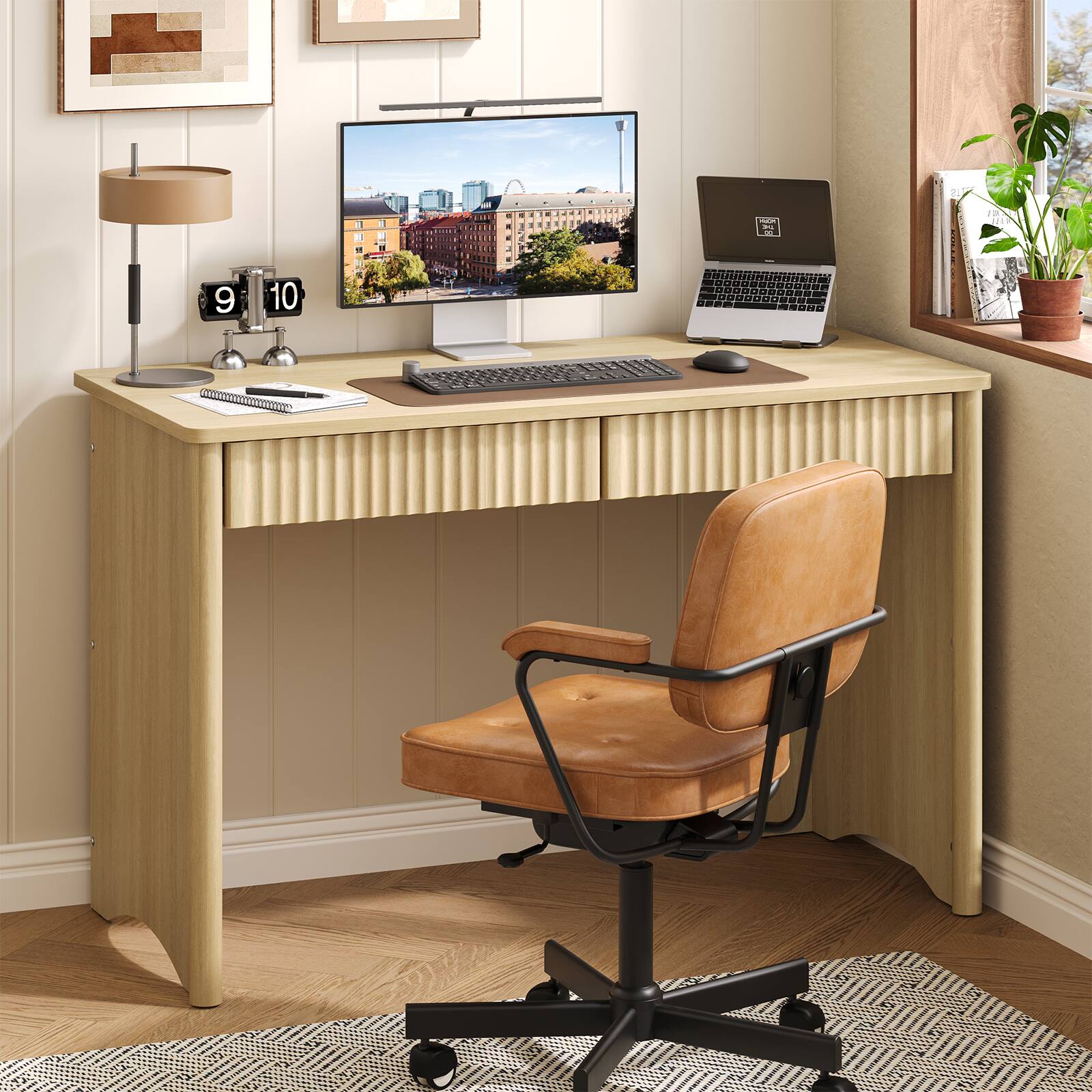 Alt View 7. Bestier - 47 inch Home Office Desk with Drawers, Compact Computer Desk with Storage, Modern Office Desk for Home Workspace - Natual Oak.