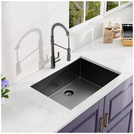 Siljoy - 27x17 inch Undermount 18 Gauge Stailess Steel Kitchen Sink - Gunmetal Black
