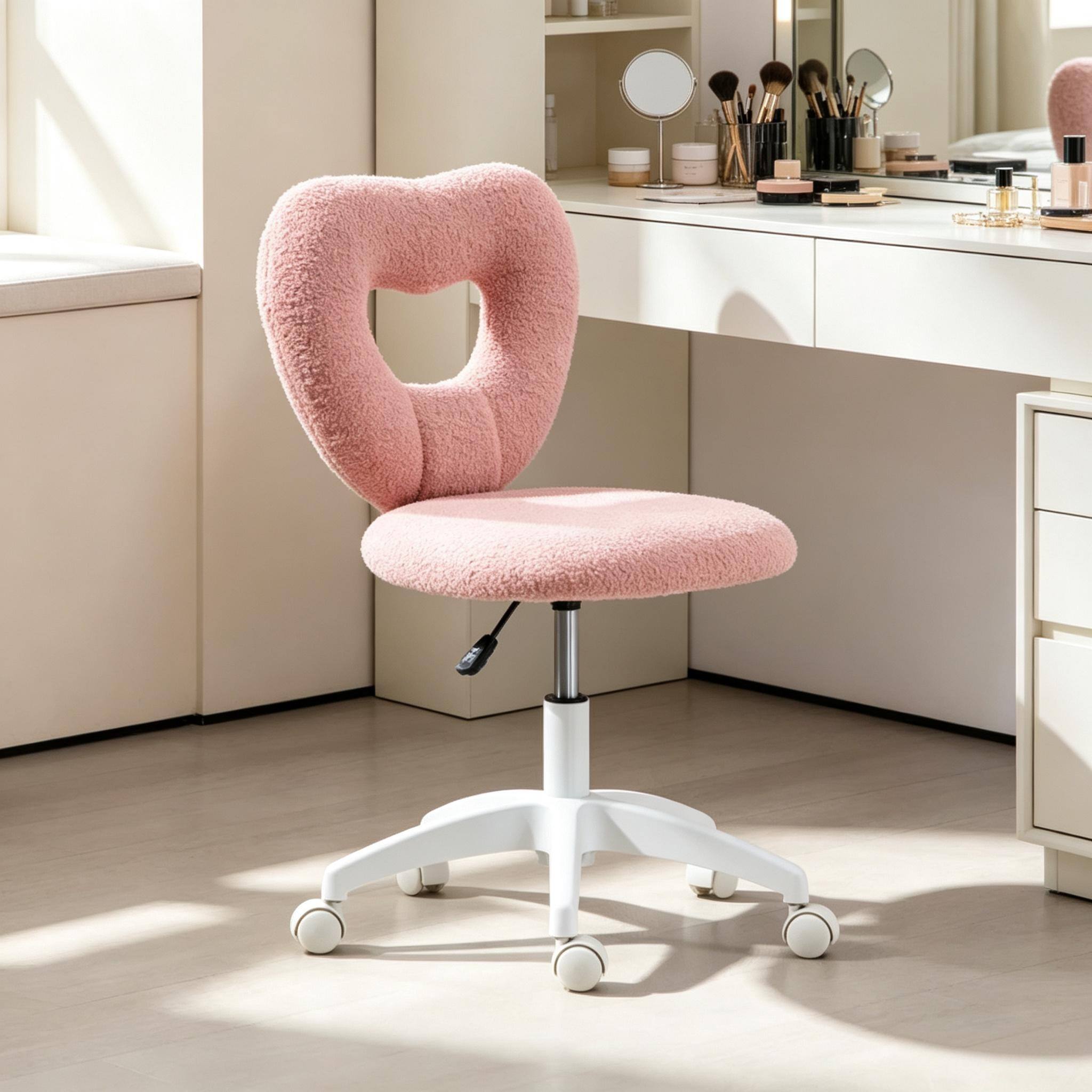 Left. Forest'nSky - Pink Cute Rotating Office Chair,Heart-Shaped Backrest Swivel Chair - Pink.