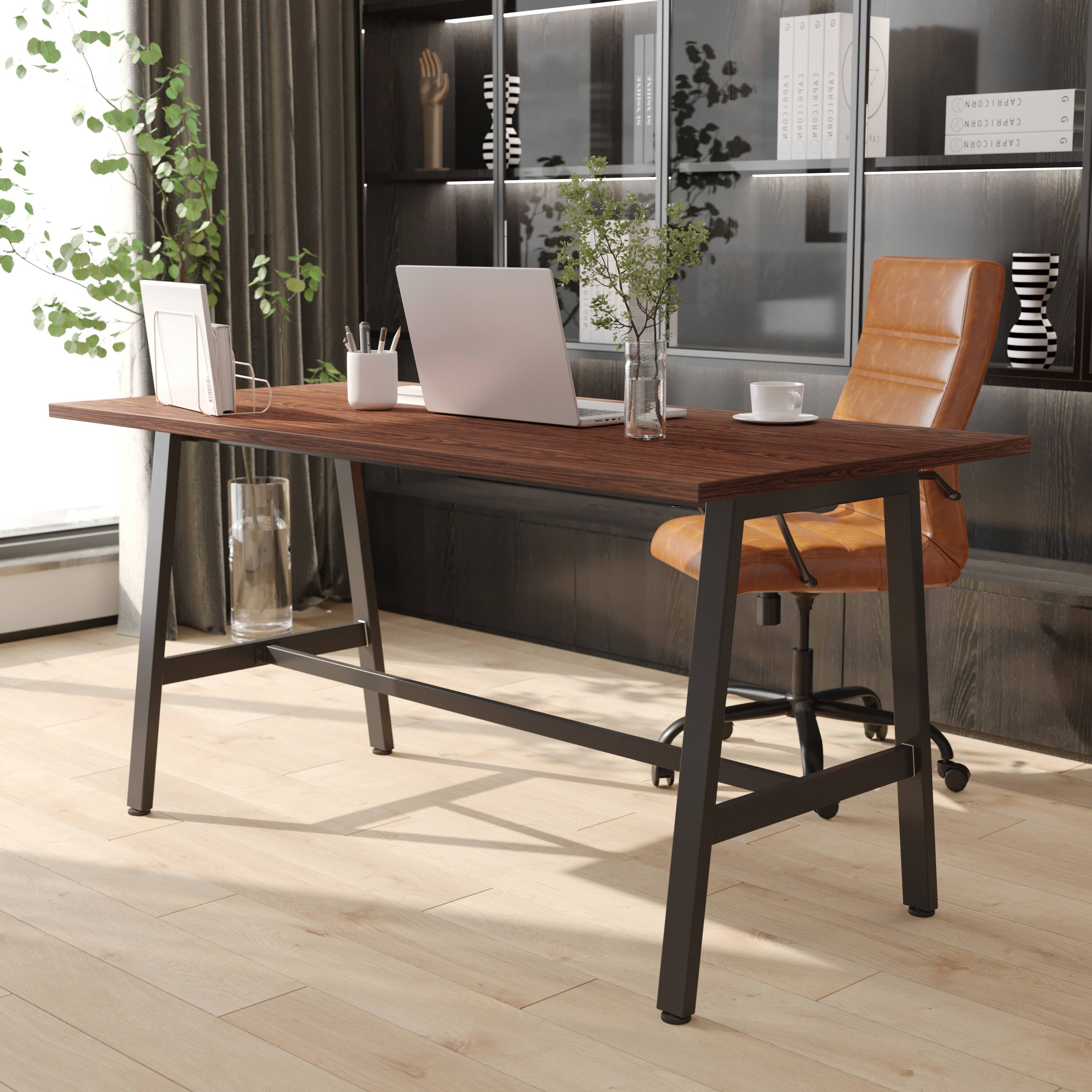 Emma + Oliver - Remy 60x30 Dining or Gaming Table with Double Sided Laminate Table Top and Heavy Duty A-Frame Steel Base - Walnut