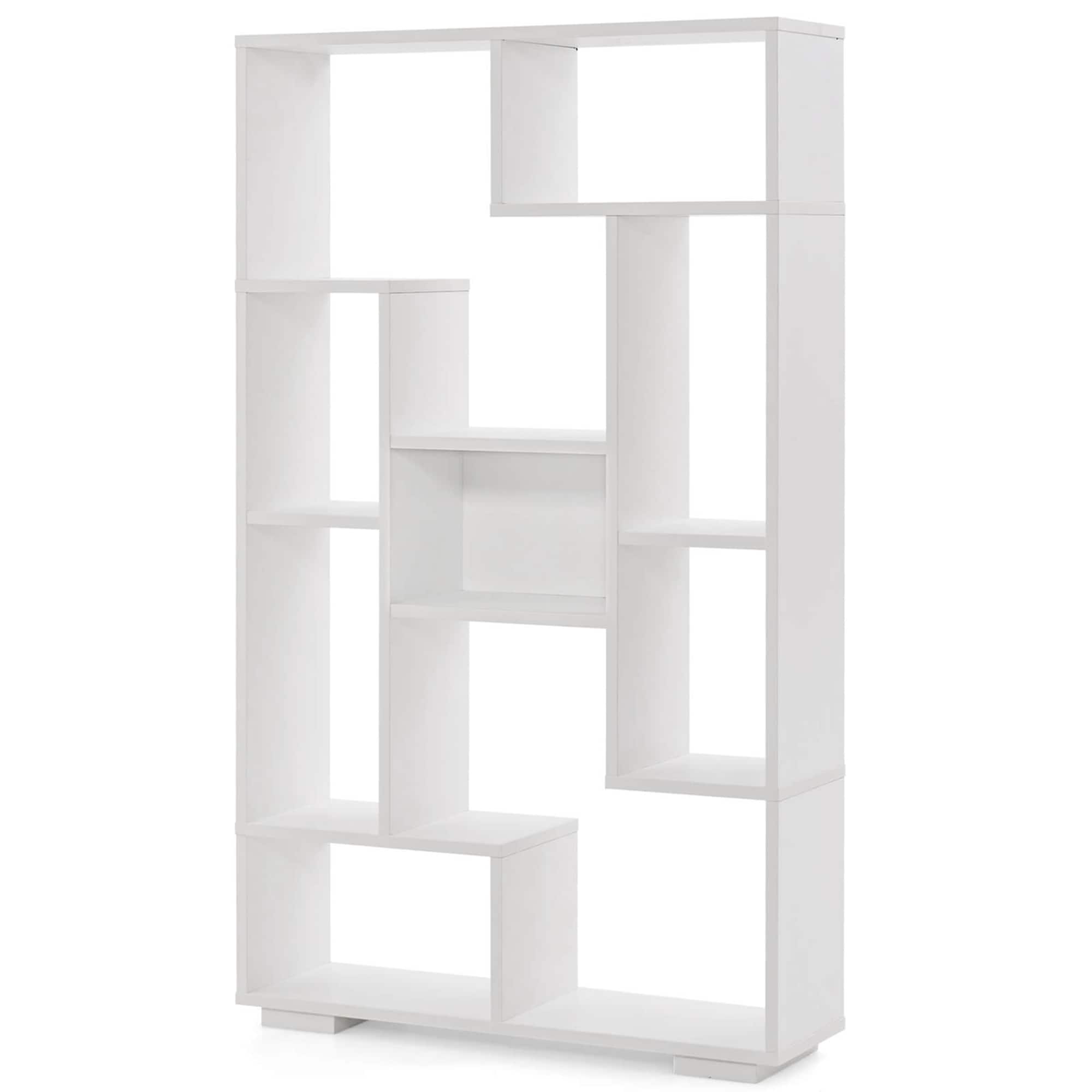 Front. Costway - 47" Tall Bookshelf Modern Geometric Bookcase with Open Shelves Anti-tipping Kits White - White.